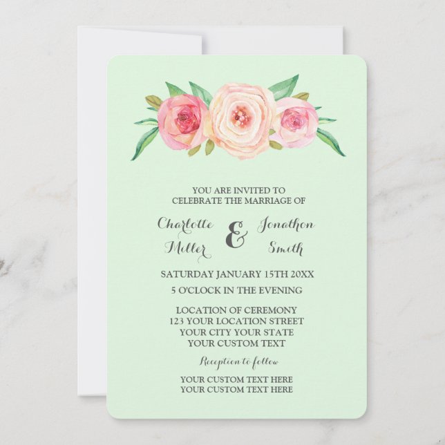 Rosa Blütenminze Einladungen für Hochzeiten (Rückseite)