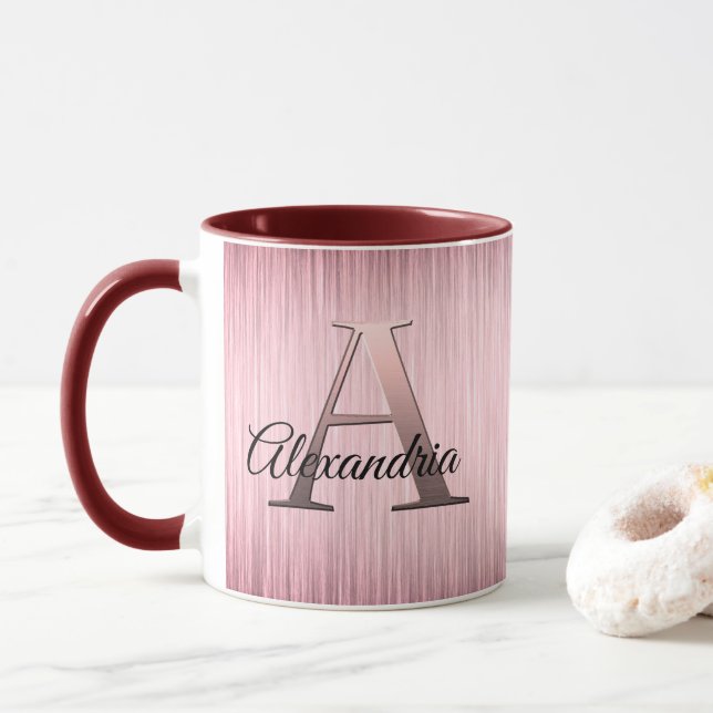 Rosa Blütenmonogramm Tasse (Mit Donut)