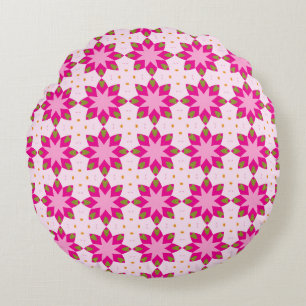 Rosa Blütenmosaik-Muster Rundes Kissen