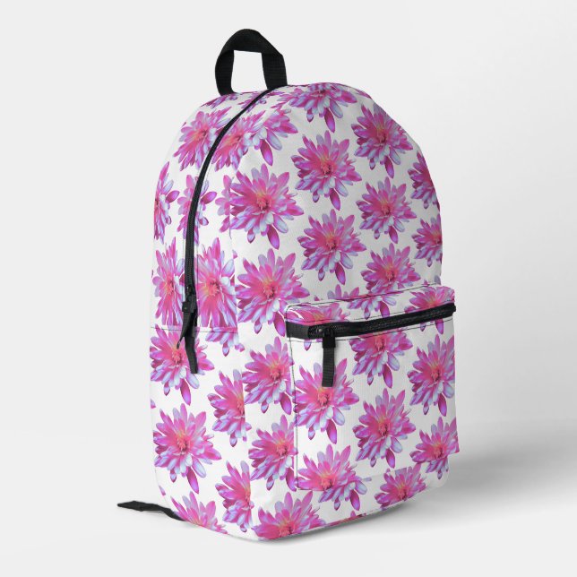 Rosa Blütenmuster, hübsches Blumenmuster Bedruckter Rucksack (Rückseitige Ecke links)