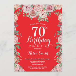 Rosa Blütenpink-Peonies 70. Geburtstag Rote Einlad Einladung