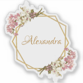 Rosa Blütenpinke, goldfarbene Orchideen Girly Geom Aufkleber