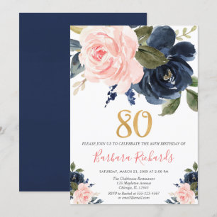 Rosa Blütenpinke und marineblaue Blütenblüte 80. G Einladung