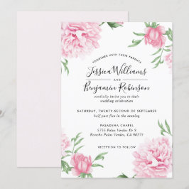 Rosa Blütenpinker mit weißer Hintergrundhochzeit Einladung