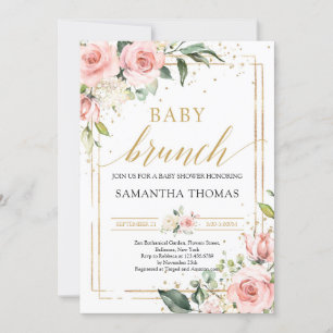 Rosa Blütenpinsel Glitzer Babybrunch Einladung