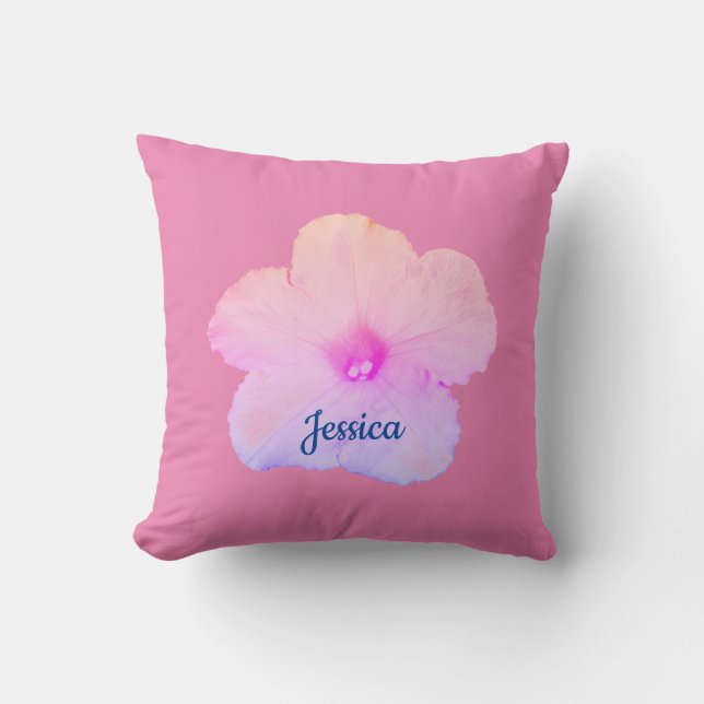 Rosa Blütenpinsel Petunia Monogram Niedlich Girly  Kissen (Vorderseite)
