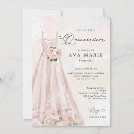 Rosa Blütenpinsel Quinceañera Geburtstag Foto Einladung
