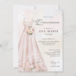 Rosa Blütenpinsel Quinceañera Geburtstag Foto Einladung