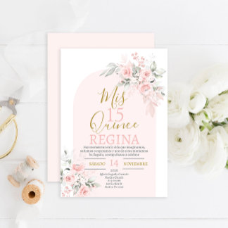 Rosa Blütenpinsel Quinceñera Einladung