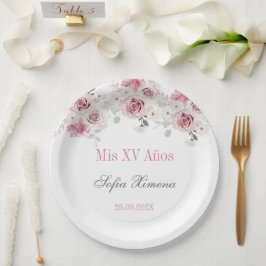 Rosa Blütenpinsel Quinceñera Pappteller