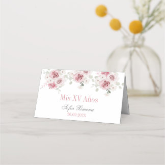 Rosa Blütenpinsel Quinceñera Platzkarte