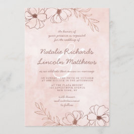 Rosa Blütenpinsel und Rose Goldene Foil Border Wed Einladung