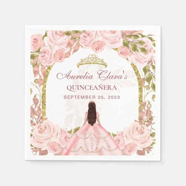 Rosa Blütenpracht Prinzessin Goldener Bogen Serviette (Vorderseite)