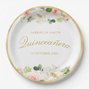 Rosa Blütenpracht Quinceanera Pappteller