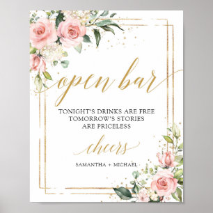 Rosa Blütenrosa Goldrahmen - offenes Bar Poster