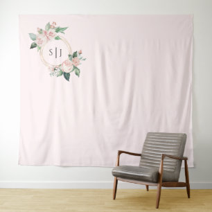 Rosa blütenrosa Monogramm für das Hochzeitsstich F Wandteppich