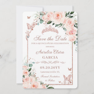 Rosa Blütenrosa Süße 16 Roségold Quinceañera Save The Date