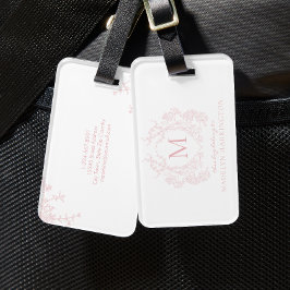 Rosa blütenrosa Wappen Monogramm Gepäckanhänger