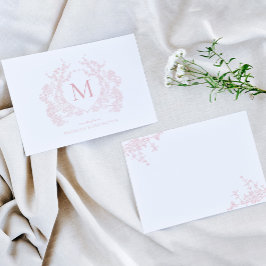 Rosa blütenrosa Wappen Monogramm Mitteilungskarte