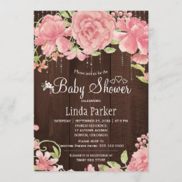 Rosa Blütenrose, blinkende Lichter Babydusche Einladung