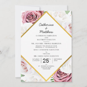 Rosa Blütenrot Geometrische Hochzeit Einladung