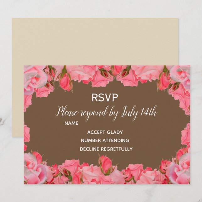 Rosa blütenrote Rose Hochzeit RSVP rustikal Einladung (Vorne/Hinten)