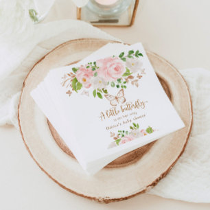 Rosa Blütenschmetterling Babydusche Napkins Serviette