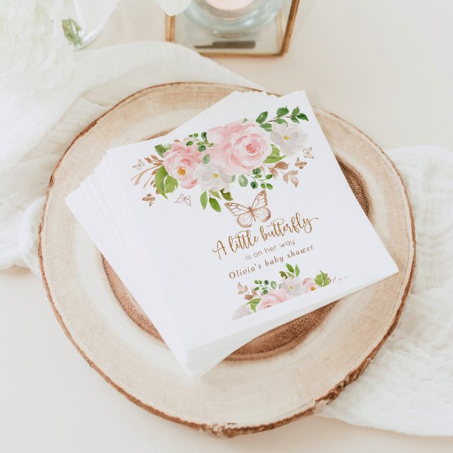 Rosa Blütenschmetterling Babydusche Napkins Serviette (Von Creator hochgeladen)