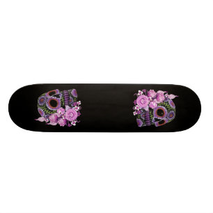 Rosa Blütenschwarzer Zucker-Schädeltag der Toten Skateboard