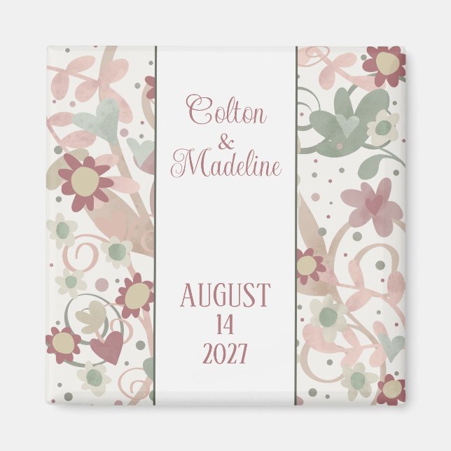 Rosa Blütenspass Personalisierte Inspirivity Weddi Magnet (Vorne)