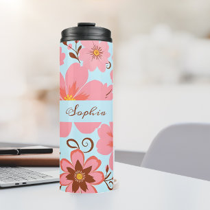 Rosa Blütenstimmung - Pastel Vibes-Retro Blume Thermosbecher