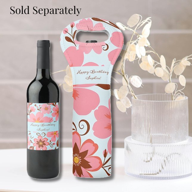 Rosa Blütenstimmung - Pastel Vibes-Retro Blume Weinetikett (Pink Floral Mood –Pastel Vibes Wine Bag and Bottle Label)