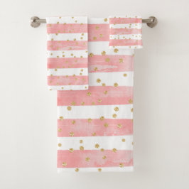 Rosa Blütenstreifen | Imitate Gold Confetti Badhandtuch Set