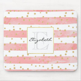 Rosa Blütenstreifen | Imitate Gold Confetti Monogr Mousepad