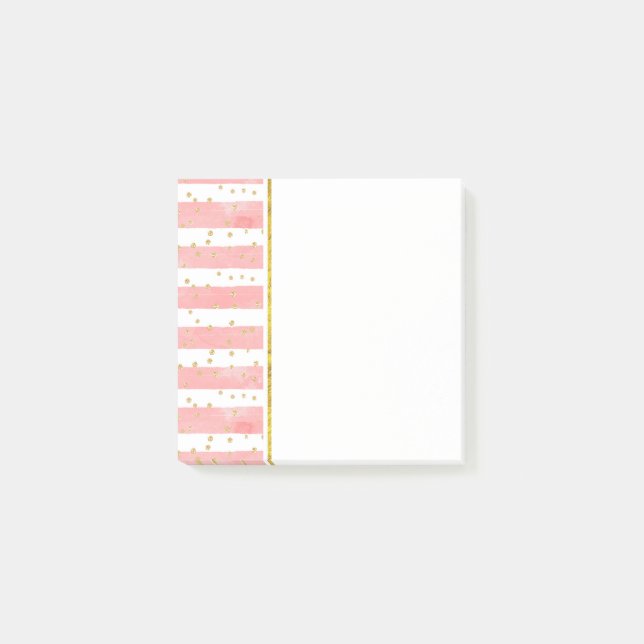 Rosa Blütenstreifen | Imitate Gold Confetti Post-it Klebezettel (Vorderseite)