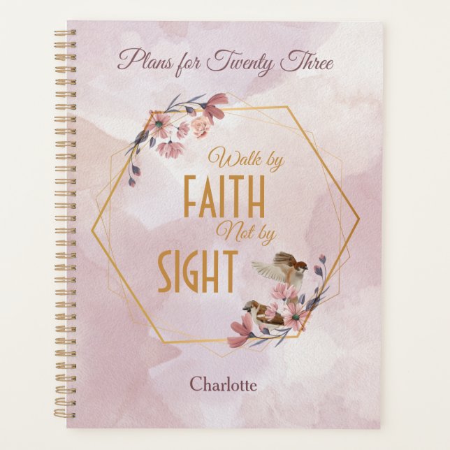 Rosa Blütenvögel Christlich Planer (Vorderseite)