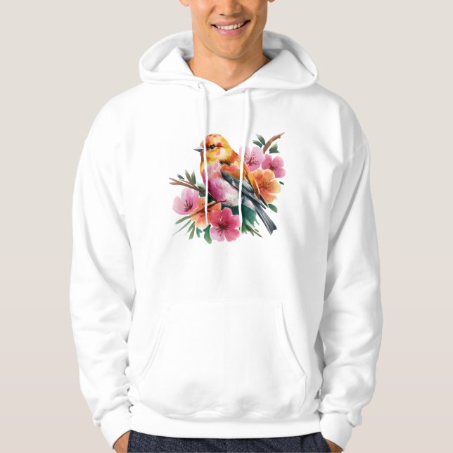 Rosa Blütenvogel Hoodie (Vorderseite)