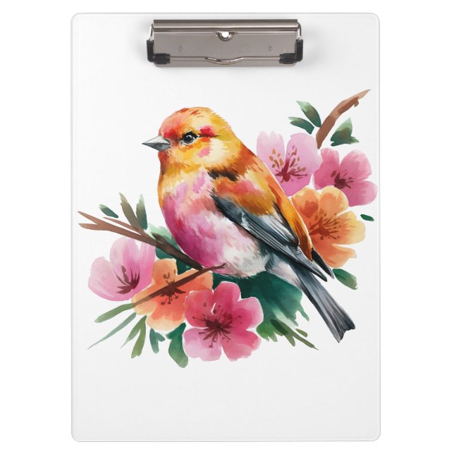 Rosa Blütenvogel Klemmbrett (Vorderseite)