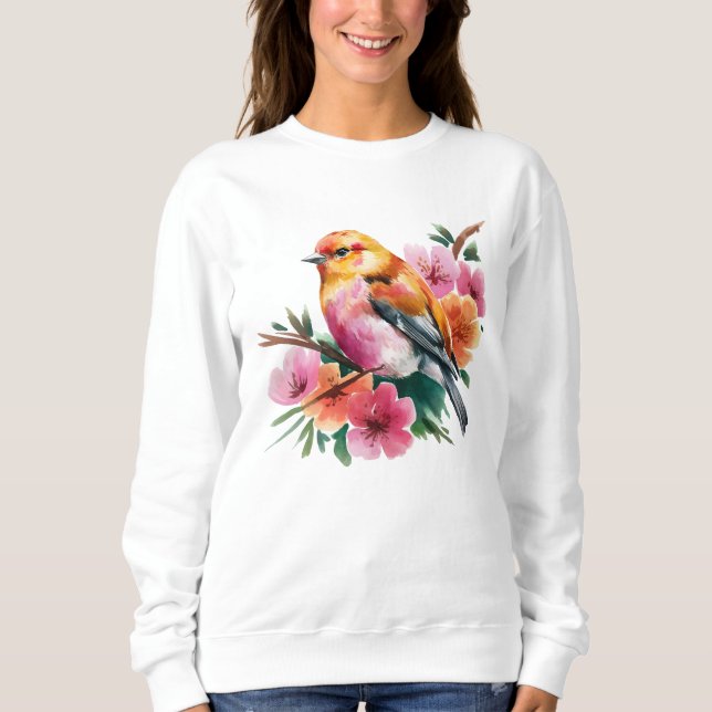Rosa Blütenvogel Sweatshirt (Vorderseite)