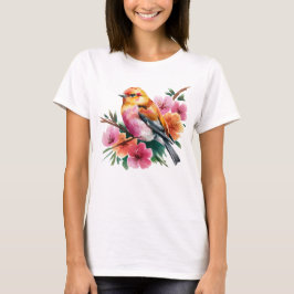 Rosa Blütenvogel T-Shirt