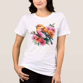Rosa Blütenvogel Tri-Blend Shirt