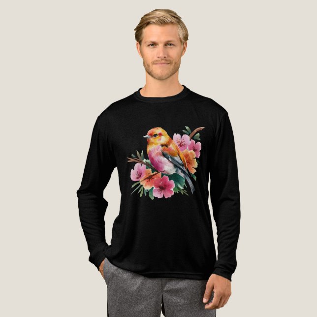 Rosa Blütenvogel Tri-Blend Shirt (Volle Vorderseite)