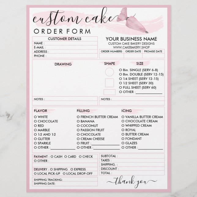 Rosa Blütenweiche Bäckerei Bestellformular Flyer (Vorne)