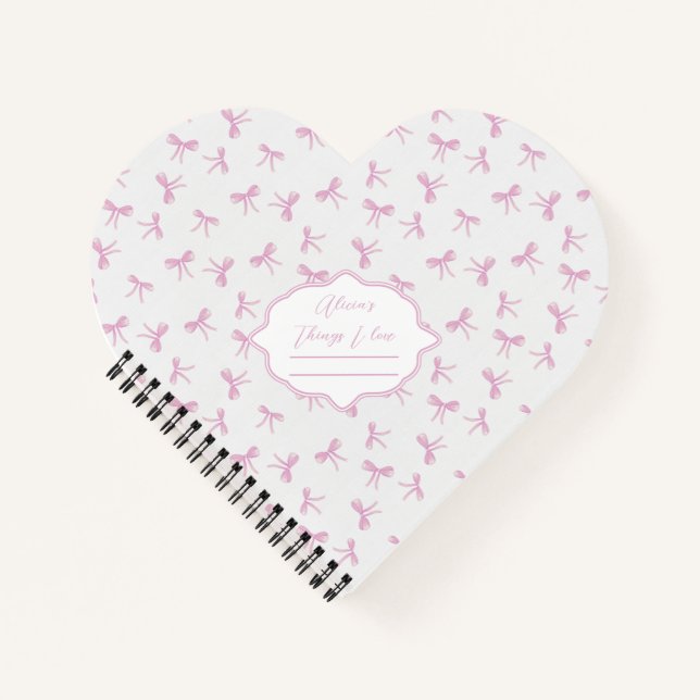 Rosa Bogen Frilly Coquette personalisiertes Herz Notizbuch (Vorderseite)