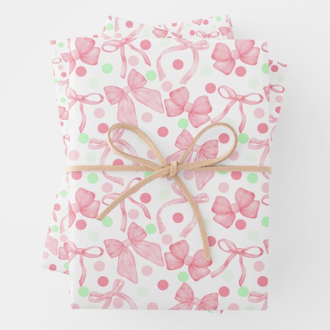 Rosa Bogen mit rosa und grünen Punkten Geschenkpapier Set (Beispiel)