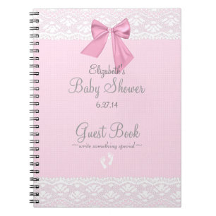 Rosa Bogen mit Spitze-Bild-Babyparty-Gast-Buch Notizblock