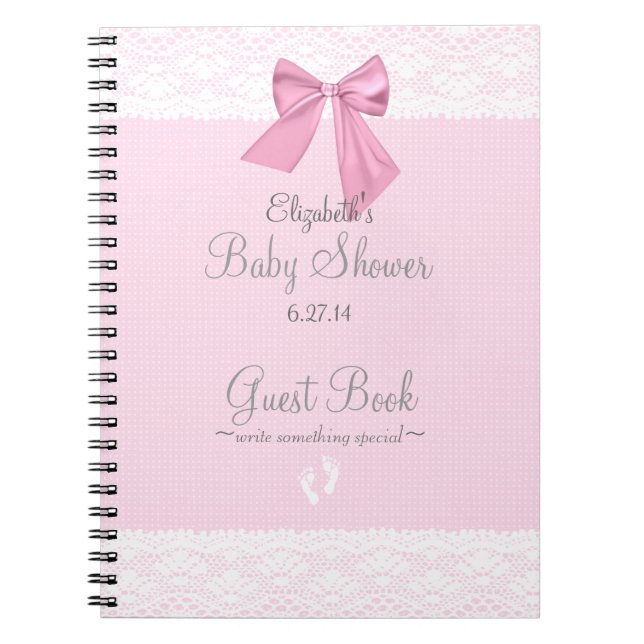 Rosa Bogen mit Spitze-Bild-Babyparty-Gast-Buch Notizblock (Vorderseite)