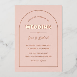 Rosa Bögen Moderne, fette Schriftart Hochzeit Folieneinladung