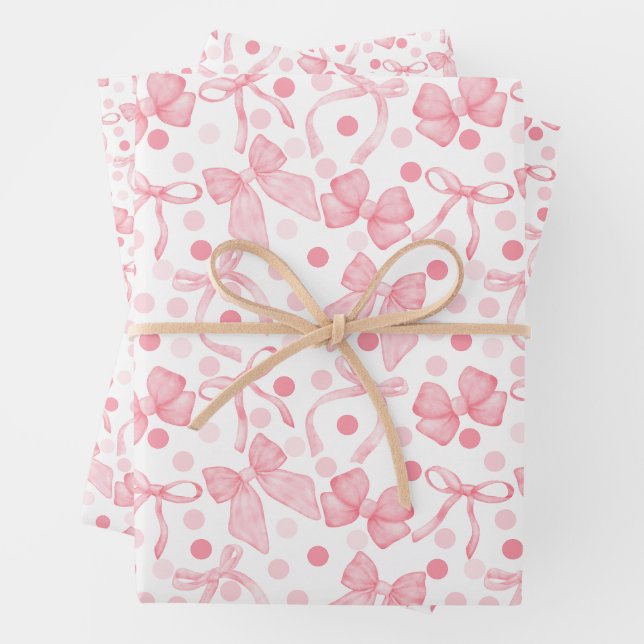Rosa Bögen und dunkelrosa Punkte Geschenkpapier Set (Beispiel)
