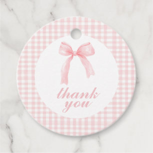 Rosa Bogen und Gingham-Babydusche Geschenkanhänger
